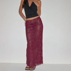 Cyflymder Coquette Lace Skirt y2k Women Solid Color Sheer See Through Low Rise Mesh Long Skirt 2000s Club Party Skirts Streetwear