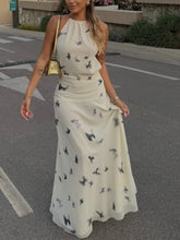 Cyflymder Casual Fashion Women's Printed Dress Backless Sleeveless Open Back Zipper Drape Long Tie-up Dress Summer Holiday Party Dress
