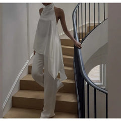 Cyflymder Women's New Satin Neck Irregular Top Ice Silk Sleeveless Vest Temperament Celebrity Shirt