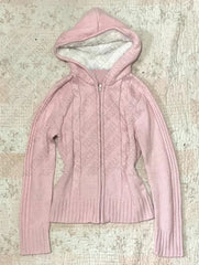 Cyflymder Pink Cheery Charming Y2K Women Clothing Cute Sweet Dainty Sweater Adorable Winter Zip Knitwear Coquette emo Long Sleeve Cardigan