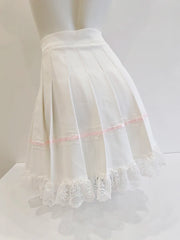 Cyflymder Cute Pleated Skirts Women High Waist Lace Trim Pink Bows Decoration Sweet A-line Mini Shorts Skirt Harajuku
