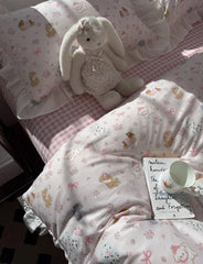 Cyflymder Romantic sweet pink dog flower plaid bedding set,twin full queen lovely floral cotton home textile sheet pillow case quilt cover