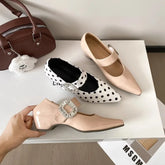 Cyflymder Fashion Dot Buckle Latch Design Low Heel Shoes Women Shallow Mouth Comfort Shoes Relaxation Comfortable Women Low Heel Shoes