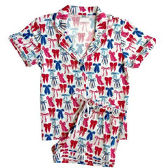 Cyflymder Cherry/Bow/Butterfly Print Shirt + Shorts Sleepwear Sets Women Lounge 2 Piece Button Up Blouse Tops Cute Pajama Set