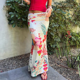 Cyflymder Women's Summer Bodycon Long Skirt Casual High Waist Floral Print Slim Fit Skirt Elegant Fishtail Skirt Party Streetwear Skirt