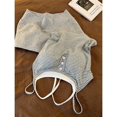 Cyflymder Girls' Simple Style Striped Small Suspenders Pajamas Women's Spring and Summer New Shorts Loose Loungewear Can Be Worn Outside