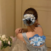 Cyflymder Large Denim Double layered Hair Scrunchies With Lace for Girls and Women Elastic Hair Bands Nordic Style Hair Accessories