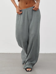 Cyflymder Casual Solid Wide Leg Pants Loose Basic Mid-Waisted Straight Pants Women Spring Autumn Streetwear Ladies