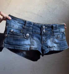 Cyflymder Y2K Retro Jean Shorts Womens Clothing Harajuku Sexy Slim Shorts Gothic Pockets Pocket Denim Shorts Fashion Dark Blue Short Pants