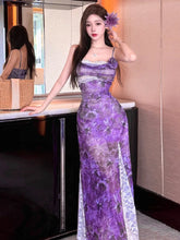 Cyflymder Dresses Women Lace Patchwork Mesh Sleeveless Vintage Sexy Slim Floral Printed Temperament Elegant Dress Party Female