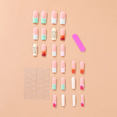 Cyflymder 24pcs Long Ballet Press on Nails Ins Ocean Shell French Fake Nails for Women Girls Wearable Detachable European False Nails