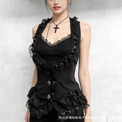 Cyflymder French Style Lace Sleeveless Vest Top Sexy Cropped Open Cardigan For Women Summer Layering Date Night Festival Clubwear Look