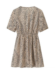 Cyflymder French Sexy Leopard Printed Dress for Women V Neck Half Sleeve Spliced Lace Up Slim Temperament Dresses Female New