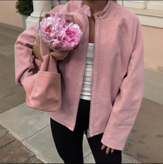 Cyflymder Autumn and Winter New Style Casual Solid Color Versatile Velvet Long Sleeve Jacket for Women