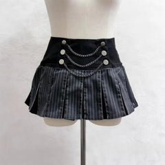 Cyflymder Fashion Punk Chain Design A-line Skirts Y2k Aesthetic Constrast Color Spliced Pleated Women Jupe Harajuku High Street Skirt