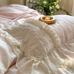 Cyflymder 4Pcs Pink Lace Ruffles Sweet Girl Bedding Set Pure Cotton Queen King Size Duvet Cover Bed Sheet Or Quilted Bedspread Pillowcase