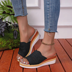 Cyflymder Women Sandals Elegant Woman Shoes With Low Heels Wedge Sandals Summer Mujer Peep Toe Platform Sandals Ladies Slippers