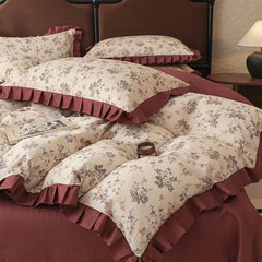 Cyflymder Princess Double-Layer Yarn Pure Cotton Bedding Set Skin Friendly Duvet Cover Kit for All Seasons Home Dormitory Comforter Set