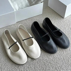 Cyflymder Brand Big Size 43 Round Toe Ballerina Flats Mary Janes Shoes Black Artificial soft leather Shoes Women Ballet Flats Daily
