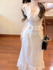 Cyflymder Women Dresses Sweet Flying Sleeve Ruffles Patchwork Polka Dot French Style Elegant Mermaid Dress Female Fashion