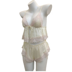Cyflymder French Sexy Women's Pajamas Sling Sleep Tops with Lace-up Shorts Two-piece Underwear Set Ice Silk Temptation Lingerie Summer