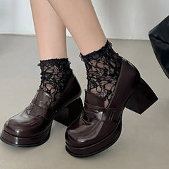 Cyflymder Platform Thick Heel Women Mary Jane Shoes Japanese Jk Uniform Lolita Chunky Shoes Elegant Women's Stripper Party Dress Pumps