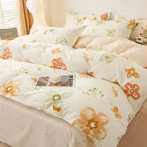 Cyflymder Ins Style Plant Printed Skin Friendly Cotton Bed Sets 4Pcs Soft Cozy Duvet Cover Set for All Seasons King Queen Textile Supplies