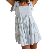 Cyflymder Women Sleeveless Mini Dress Casual Summer Tie up Strap Striped Print A-Line Party Dress for Beach Club Streetwear