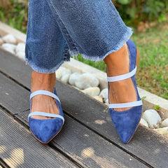 Cyflymder New European Style Pointed Shallow Mouth Double Fine Strap Suede Mary Jane Women's Shoes Big Size 43 Women's Flat Shoes