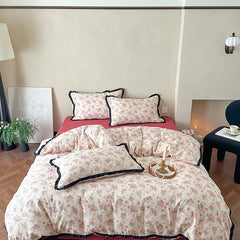 Cyflymder Korean Princess Floral Ruffles 100% Cotton Double Layer Yarn Soft Bedding Set Single Queen King Duvet Cover Bed Sheet Pillowcase