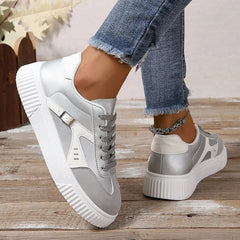 Cyflymder Spring New Thick Sole Women's Vulcanize Shoes Casual Womens Lace-Up White Flats Shoes Comfortable Wear-Resistant Ladies Sneakers