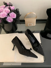 Cyflymder Women Shoes Orange Sandals Ladies High Heels Stiletto Pointed Pumps Shallow Mouth White African Sheepskin Fine Retro Satin Toe B