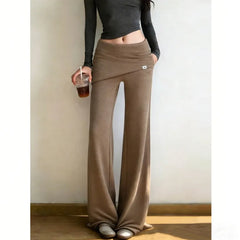 Cyflymder Korean Spring Coffee Sports Long Flare Pants Women Retro Chic Daily Trendy High Waist Loose Thin Splice Straight Trousers 974A