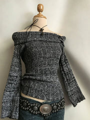 Cyflymder Y2K Women's New Off Shoulder Sweater Fashion Side Button Long Sleeve Punk Slimming Retro Hoodie High Street Gothic Street