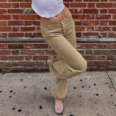 Cyflymder Women Low Waist Khaki Wide Leg Jeans Single Button Straight Baggy Denim Pants Vintage Casual Street Trousers Bottoms New 2027