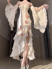 Cyflymder High end 3D Rose Strap Camisole Dress Lolita Dress Elegant Goddess Style Sweet Slimming Fishtail Long Dresses for Women