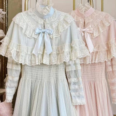 Cyflymder Lolita Lace Embroidery Cloak Blouse Y2k Aesthetic Sweet Bandage Grunge Blusas Ruffled Collar Sleeveless Cropped Women Shirt