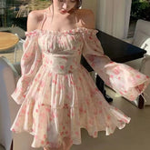 Cyflymder Kawaii Sweet Y2k Mini Dress Woman Long Sleeve Causal Floral Dress Beach Party One Piece Dress Korean Fashion Summer Chic