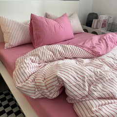 Cyflymder Japanese Stripes Duvet Cover Set with Bed Linens Single/Queen/King Size Comforter Bedding Set for Double Bed Cover Quilt
