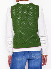 Cyflymder Women s Sleeveless Knit Sweater Vest with Floral Embroidery Cozy Crew Neck Tank Top Stylish Knitted Sleeveless Pullover