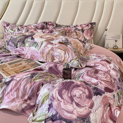 Cyflymder American Vintage Oil Painting Style Flowers Prints Luxury Bedding Set Duvet Cover Set Flat/Fitted Bed Sheet Pillowcases 4Pcs