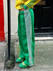 Cyflymder Women's Striped Pants Loose Elastic Waist Drawstring Straight Leg Casual Sweatpants with Pockets y2k Low Rise Baggy Trousers