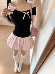 Cyflymder Sweet Dress 2-Piece Set Y2k Punk 2000s Crop Top+Mini Skirt Elegant Party Dresses Harajuku Short Sleeves Hot Girl Dresses Summer