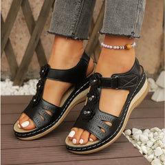 Cyflymder Summer Women Sandals New Hollow Out Wedge Flowers Casual Sandalias Retro Platform Comfortable Plus Size