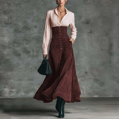 Cyflymder Women Elegant Light Pink Vertical Stripe Shirt Dress Chic High Waist Button Vintage Spring Maxi Dress Female Office Lady Dresses