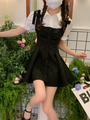 Cyflymder Kawaii Preppy Style Suit Black Slip Dress White Blouse Spring Sweet Korean Fashion Femle Outfit Women Elegant Two Pieces