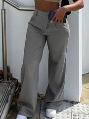 Cyflymder Casual Solid Straight Suit Pants Basic High Waisted Wide Leg Pants Women Autumn Spring Fashion Streetwear Ladies