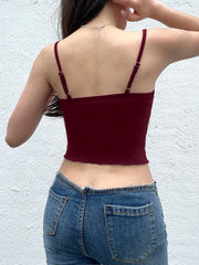 Cyflymder Christmas Red Vintage Elegant Camisole Lace Trim V Neck Tie Bow Sleeveless Slim Cute Crop Top Women Y2K Streetwear Clothes