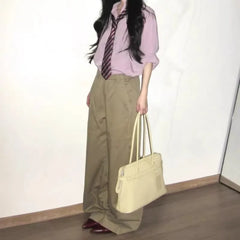 Cyflymder Sweet Cute Cream Yellow Tote Bag Women Versatile Casual Business Trip Underarm Bag Ladies Large Capacity Business Handbag Y2k