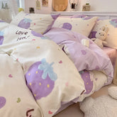 Cyflymder 4Pcs Pure Cotton Cartoon Pattern Printed Quilt Cover Breathable Colorfast Fitted Sheets Super Soft Dirt Resistant Bedding Set